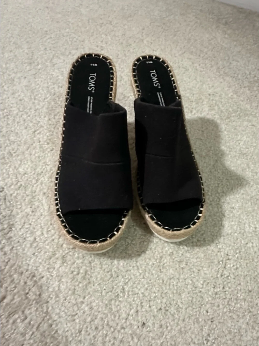 Toms Black Open-Toe Slide Espadrille Mules